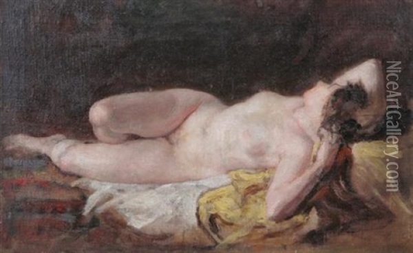 Reclining Female Nude Oil Painting - Diogene Ulysse Napoleon Maillart