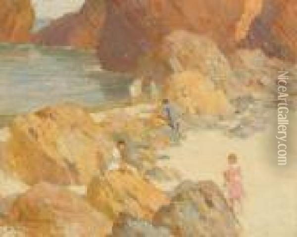 Children On A Rocky Coast Oil Painting - Frederick John Mulhaupt