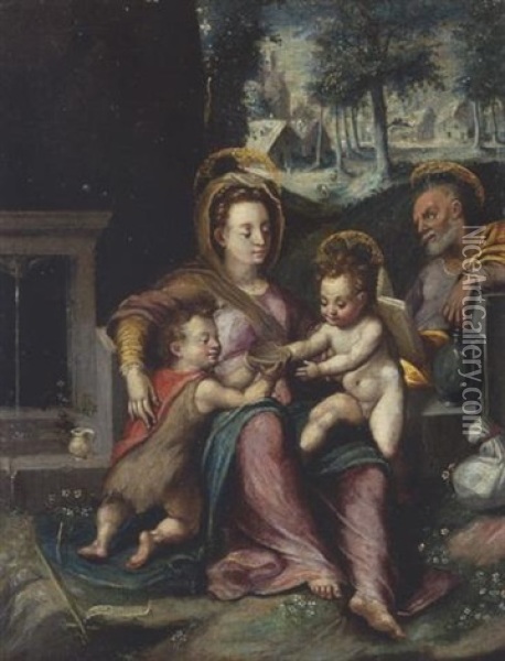Die Heilige Familie Mit Dem Johannesknaben Oil Painting - Denys Calvaert