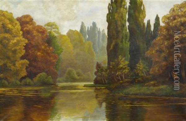 Flusslandschaft Im Herbst Oil Painting - Jules Leon Flandrin