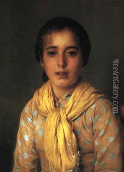 Portrait Of A Girl With A Yellow Shawl Oil Painting - Vittorio Matteo Corcos