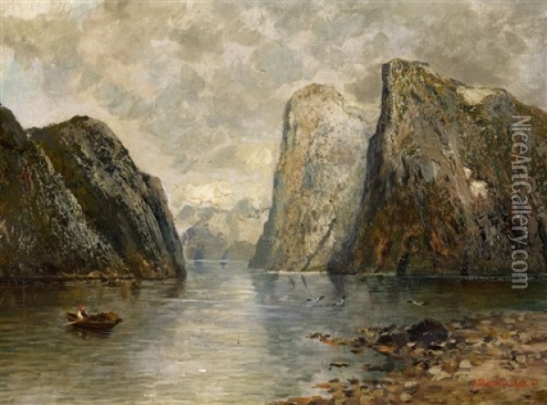 Ein Norwegischer Fjord Oil Painting - Georg Anton Rasmussen