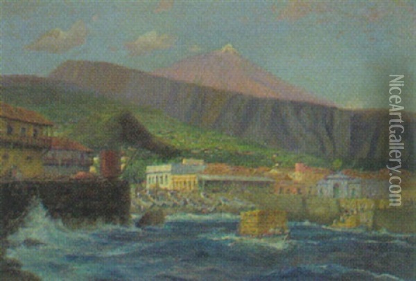 Blick Auf Puerto De Orotava, Teneriffa Oil Painting - Hans (Johannes) Bohrdt
