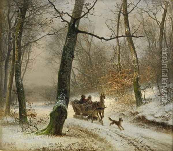 Vinterlandskap Med Slade Oil Painting - Frederik Niels Martin Rohde