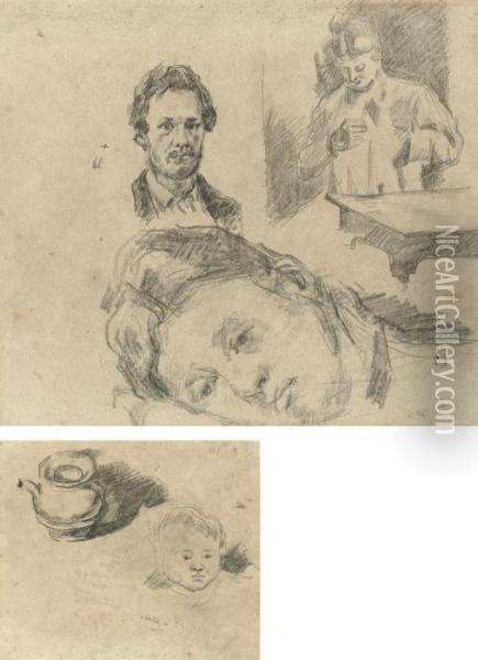 Page Of Studies, Including 
Madame Cezanne Sewing (recto); Head Ofthe Artist's Son, And Kettle 
(verso) Oil Painting - Paul Cezanne