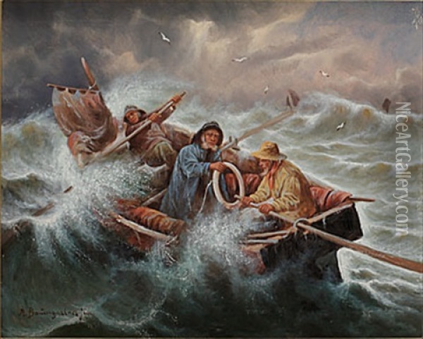 Sjoman Pa Stormigt Hav Oil Painting - Adolf Baumgartner Jr.