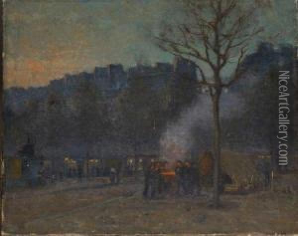 Vue Nocturne , Le Brasero Oil Painting - Maurice Moisset