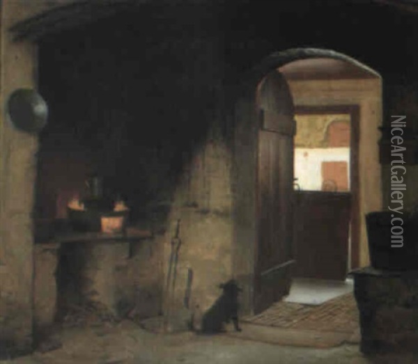 K+kkeninterieur Fra En Gard Pa Amager Oil Painting - Johann Julius Exner