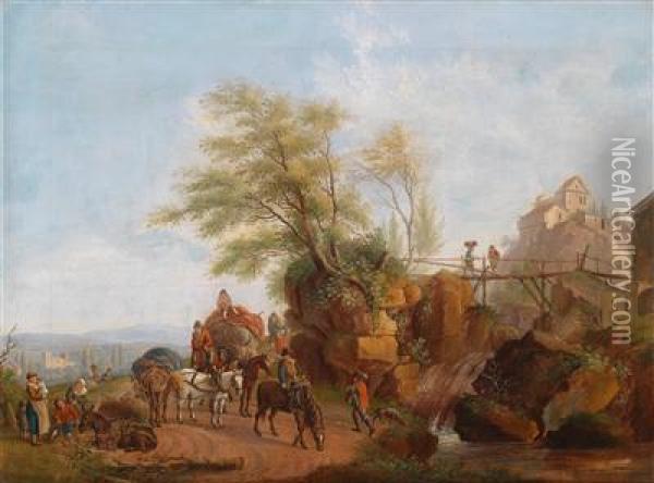 Landschaft Mit Einer Burg Und Bauerlicher Staffage Oil Painting - Pieter Wouwermans or Wouwerman