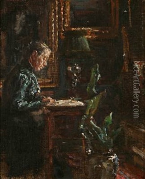 The Artist's Wife Martha In The Couples Apartment At Charlottenborg Oil Painting - Viggo Johansen