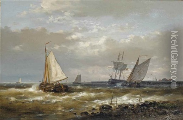 Ships In Choppy Waters Oil Painting - Abraham Hulk the Elder