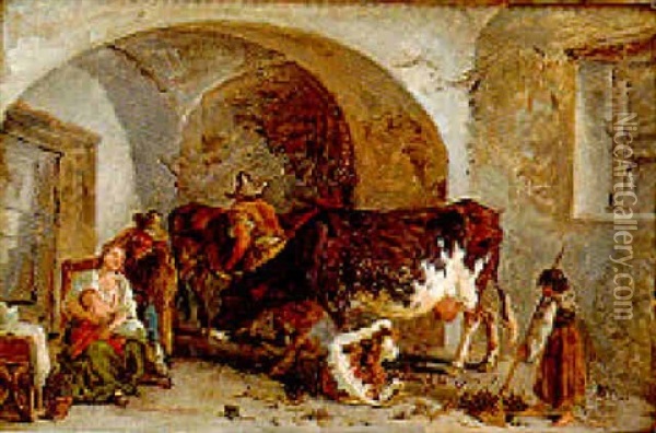 Esquisse D'interieur De Ferme Oil Painting - Jean-Baptiste Leprince