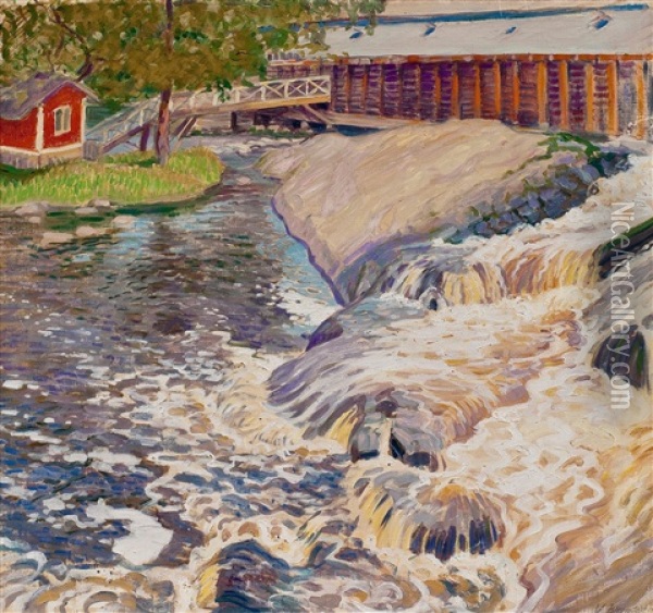 Rapids In Noormarkku Oil Painting - Vaeinoe Alfred Blomstedt