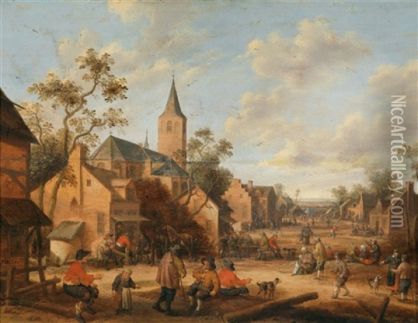 Dorfstrasse Mit Zahlreichen Personen Oil Painting - Joost Cornelisz. Droochsloot