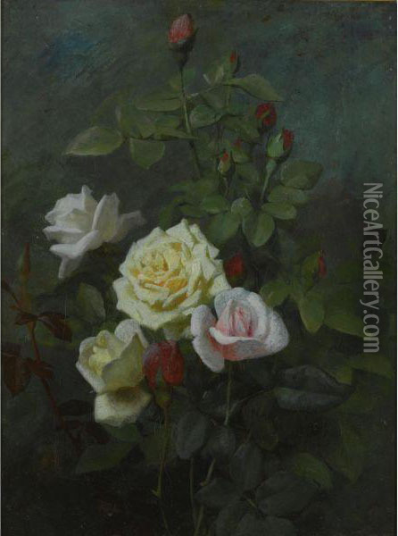 Roses: A Pair Of Still Lifes Oil Painting - George Cochran Lambdin