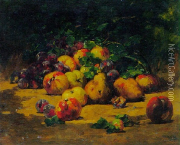 Stilleben Mit Apfeln, Birnen Und Pflaumen Oil Painting - Desire Alfred Magne