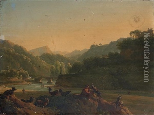 Berger Et Son Troupeau Dans Un Paysage Italien Oil Painting - Jean Joseph Xavier Bidault