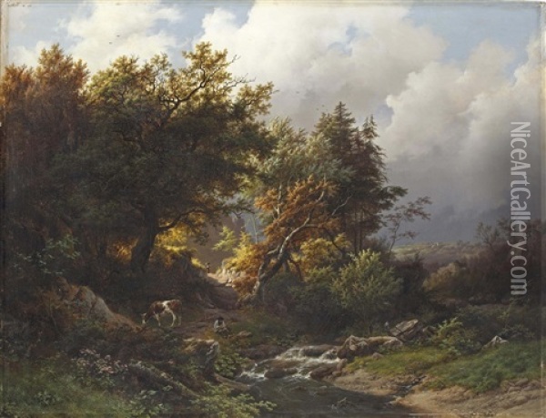 Foret Apres L'orage: A Sunlit Forest After A Storm Oil Painting - Barend Cornelis Koekkoek