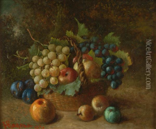 Fruit In A Basket Oil Painting - F. Ragonot