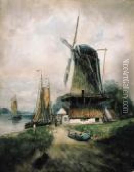 Dutch Windmill Oil Painting - William Frederick Ritschel