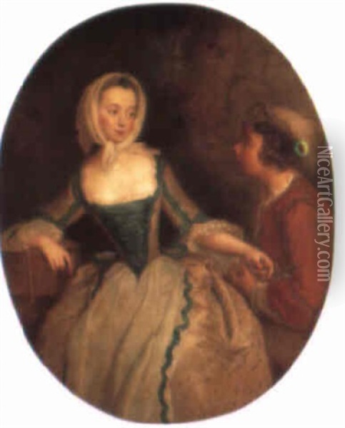 A Girl And Boy With A Bird's Nest And Birdcage Oil Painting - Antoine Pesne