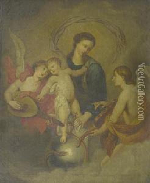 The Madonna And Child Surrounded By Angels Making Music Oil Painting - Sir Anthony Van Dyck