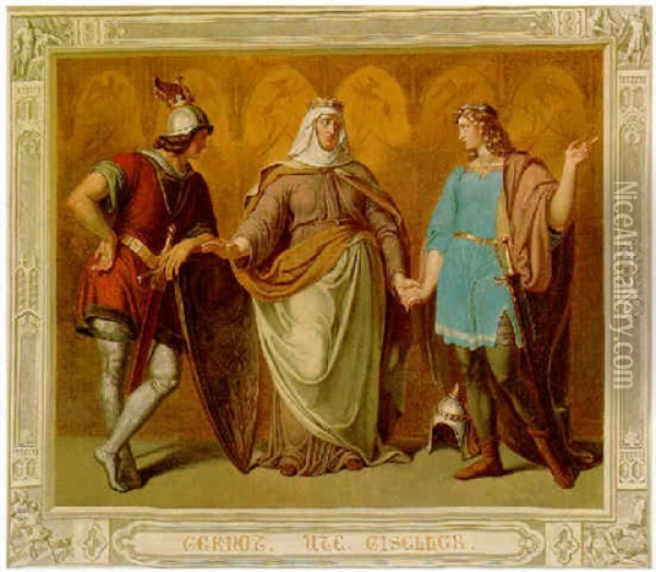 Drei Figuren Aus Der Nibelungensage Oil Painting - Hans Veit Freidrich Schnorr von Carolsfeld