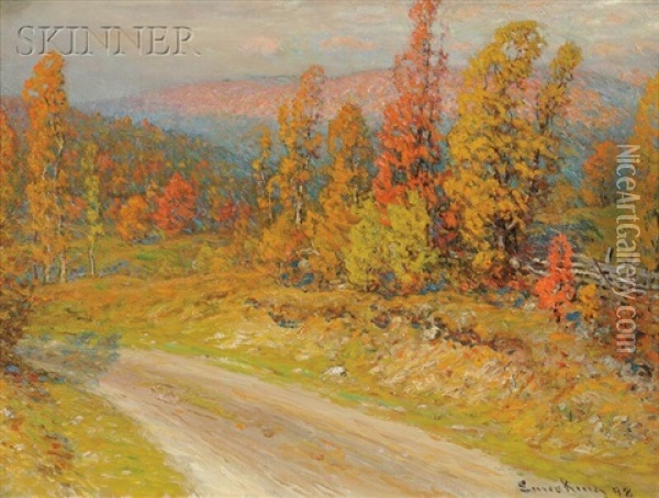 Autumn - Edge Of Woods/road Oil Painting - John Joseph Enneking