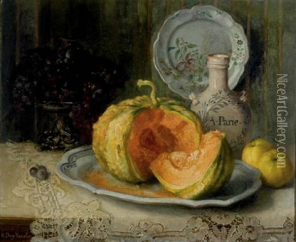 Still Life With Melon Oil Painting - Hortense M.G. Dury-Vasselon