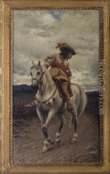 Cavalier On Horseback Oil Painting - Tito Conti