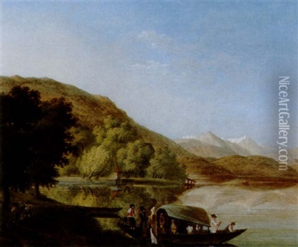 Seelandschaft Mit Fahrboot Und Personen Oil Painting - Heinrich Murer