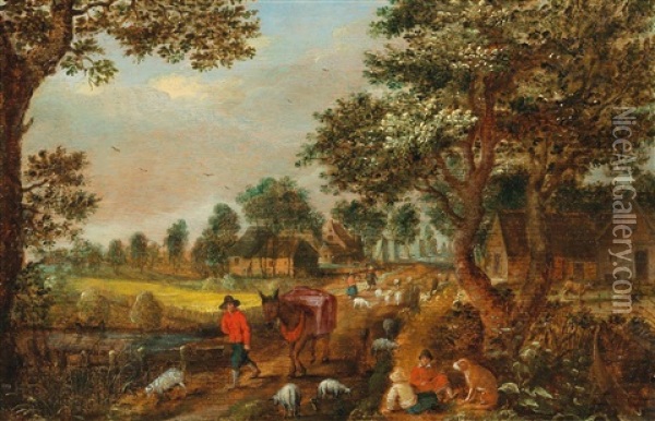A Landscape With A Peasant And His Donkey Oil Painting - Mattheus Molanus