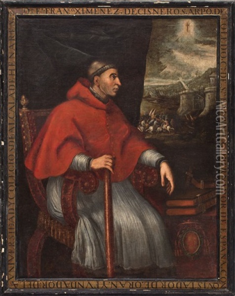 Retrato Del Cardenal Francisco Jimenez De Cisneros Oil Painting - Eugenio Cajes