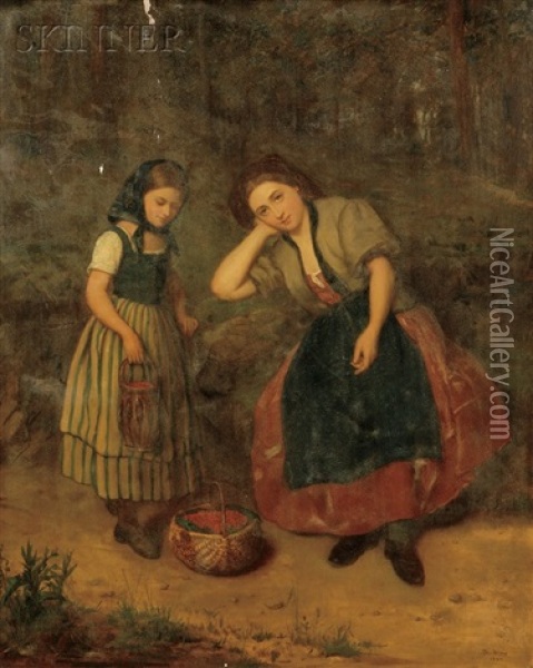 Berry Picking/portrait Of A Mother And Daughter Oil Painting - Philipp Arons