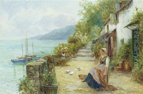 A Devonshire Fisherman's Daughter Oil Painting - Ernest Walbourn