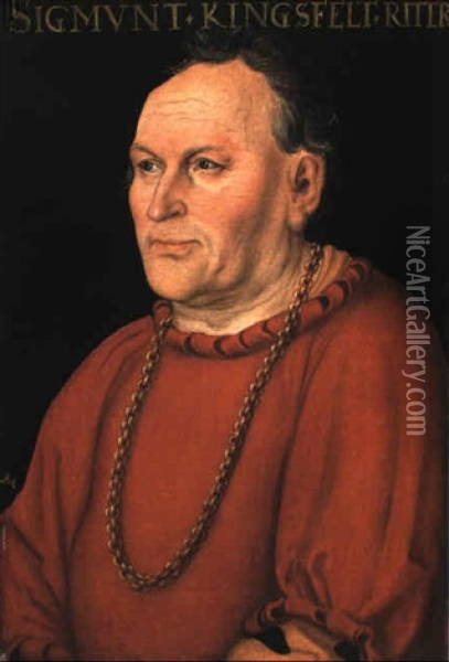 Portrait Of Sigmunt Kingsfelt Wearing A Red Costume Oil Painting - Lucas Cranach the Elder