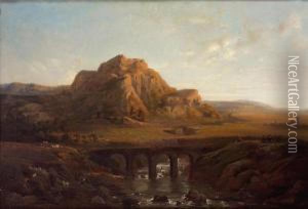 Paesaggio Con Veduta Di Cava, Acquedotto E Viandanti Oil Painting - Anthonie Sminck Pitloo