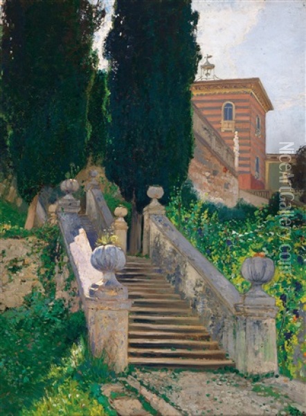 Villa Medici In Rome Oil Painting - Hans Wilt