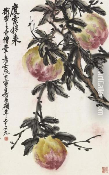 Longevity Peach Oil Painting - Wu Changshuo