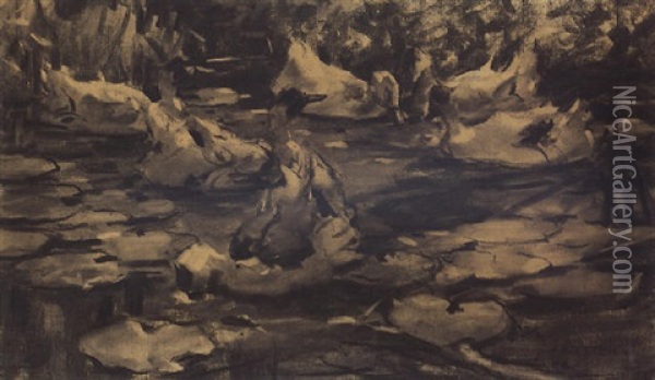 Enten Im See Zwischen Wasserrosen Oil Painting - Alexander Max Koester