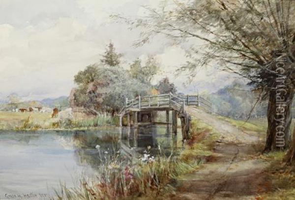 Two Views Of Flatford Bridge On The Stour, East Bergholt, Suffolk Oil Painting - Grace H. Hastie