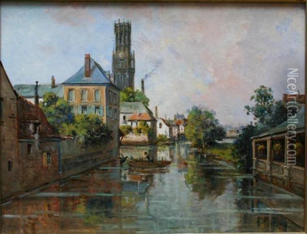 Canal A Bruges Oil Painting - Gustave Mascart