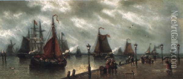 Le Quai A Dordrecht Oil Painting - Auguste Henri Musin