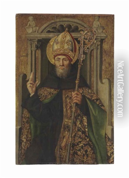 Saint Augustine Enthroned Oil Painting - Antoine de Lonhy