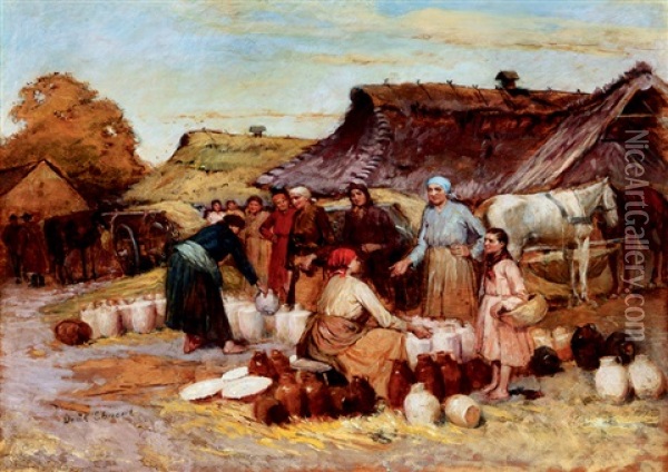 Pottery Narket (market Scene) Oil Painting - Lajos Deak Ebner