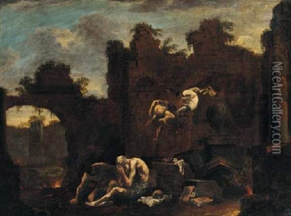 A Capriccio Of Ruins With Saint Anthony Tormented By Demons Oil Painting - Alessandro Magnasco