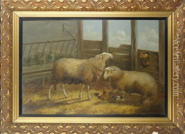 Deux Moutons A La Bergerie Oil Painting - Arthur De Waerhert