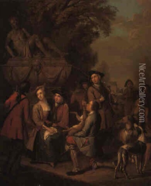 Huntsmen Presenting Game To A Gentleman And His Companion Oil Painting - Ignace van der Beken