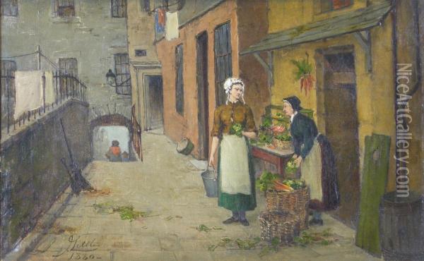 A Vegetable Stall Oil Painting - J. Little