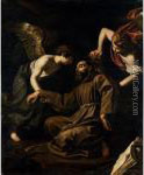 San Francesco Sorretto Da Due Angeli Oil Painting - Antiveduto Grammatica